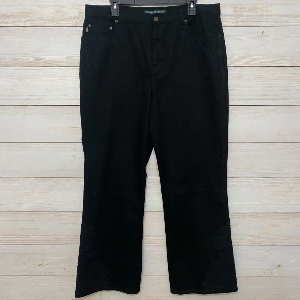 NWT Lauren Jeans Co. Ralph Lauren Cape Grace black lace stretch pants size 16W